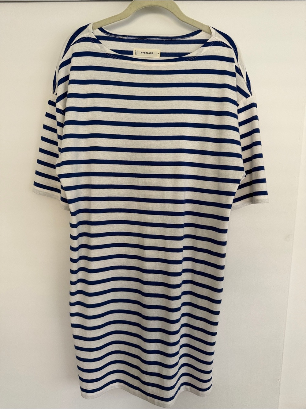 Everlane Blue & White Striped Breton Tee Dress - Medium